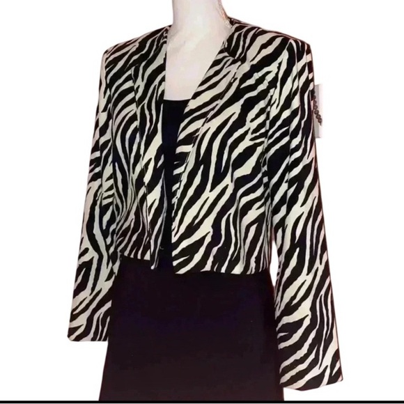 Leslie Fay Brand Vintage 80s Blazer/Jacket in Black/Cream Zebra MOD POP … - Picture 1 of 4